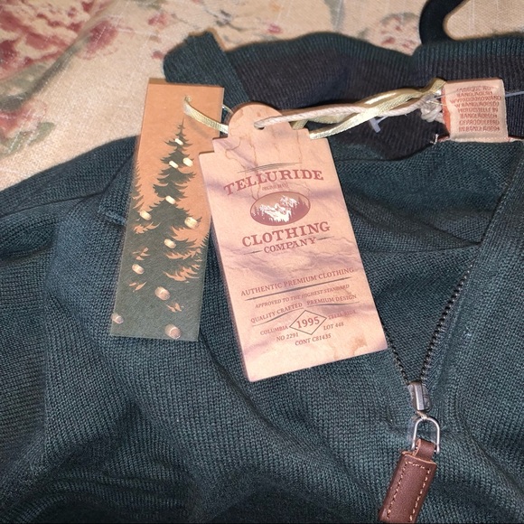 Mens Quarter Zip cotton sweater dark green new with tags Telluride Clothing Co - Picture 10 of 10
